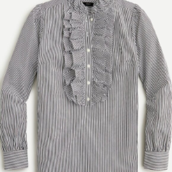 Thomas Mason® for J.Crew Ruffle-Front Top 💙 White & Blue – Size 14 – 0058 - Picture 1 of 7